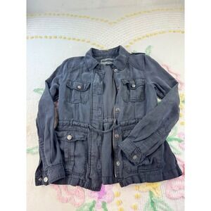 Sanctuary Utility Jacket Women XS Black Zip Snap Belted Cargo Pockets Military